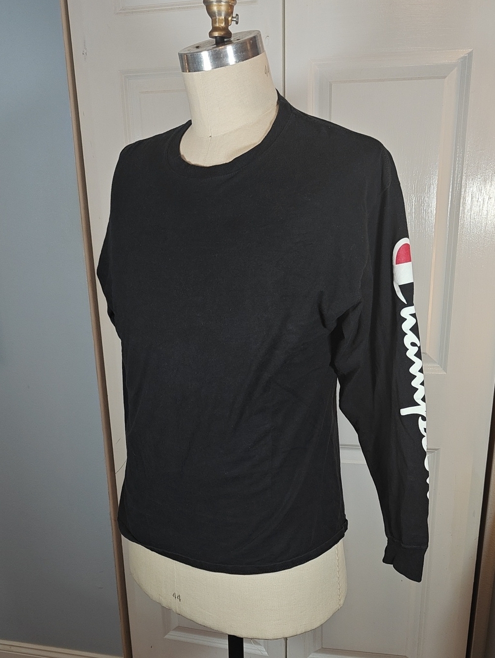 Champion Men's Black Sleeve Logo Long Sleeve T-Shirt XL